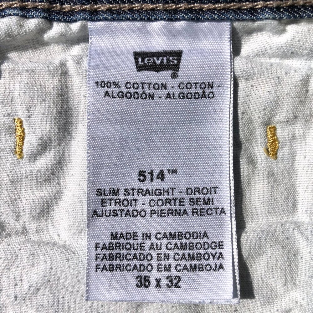 Levi's 514 Jeans Slim Straight Leg Men 36 32 Medium Blue Wash Back Zip Pockets - Picture 15 of 16